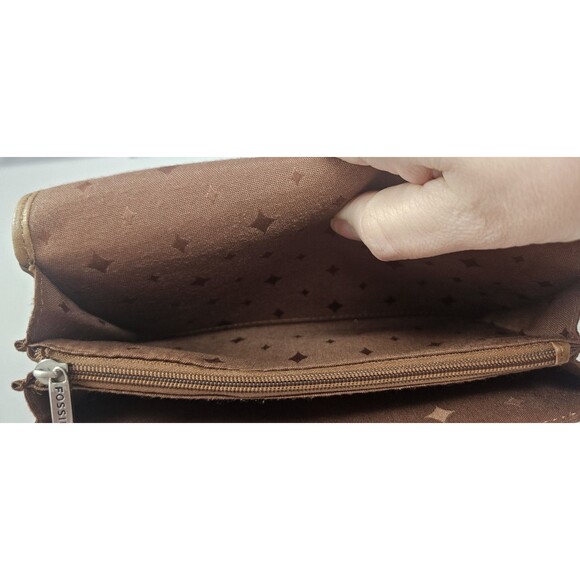 Fossil Vintage Maddox Marlow Leather Flap Clutch Wallet Chestnut Brown Trifold - Picture 10 of 14
